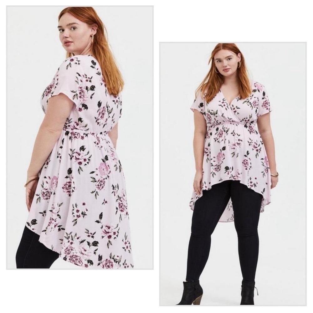 Torrid Pink Floral tunic women’s size 3X Wrap Blouse